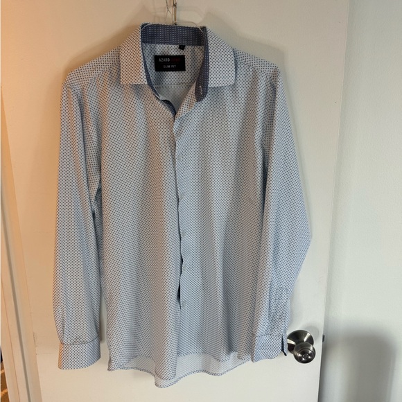 Azaro Uomo Men's Blue Patterned Shirt Size Large Slim Fit - Picture 1 of 5